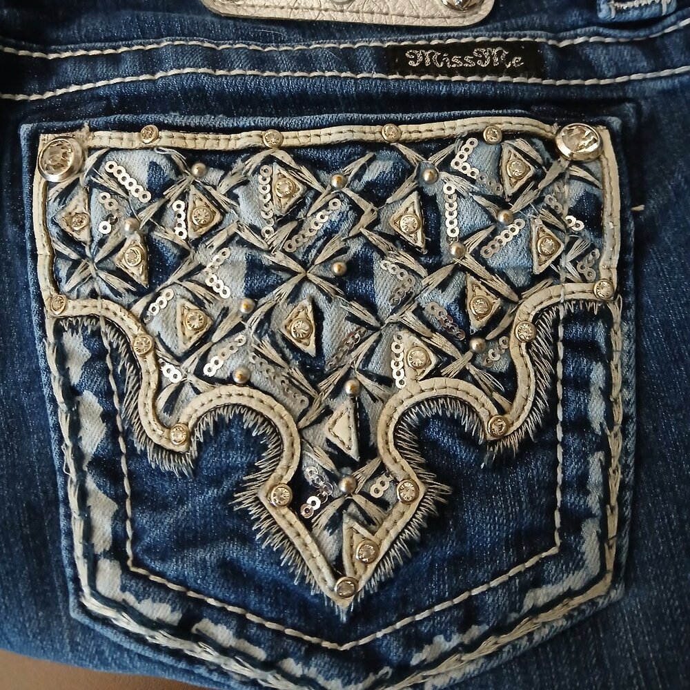 Miss Me Jeans 29 Signature Skinny Low Rise Embellished Blue Denim Stretch - Picture 7 of 12